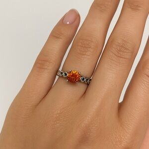 Size 7 Sterling Silver Red Moissanite Ring with Heart Band – Tested Genuine